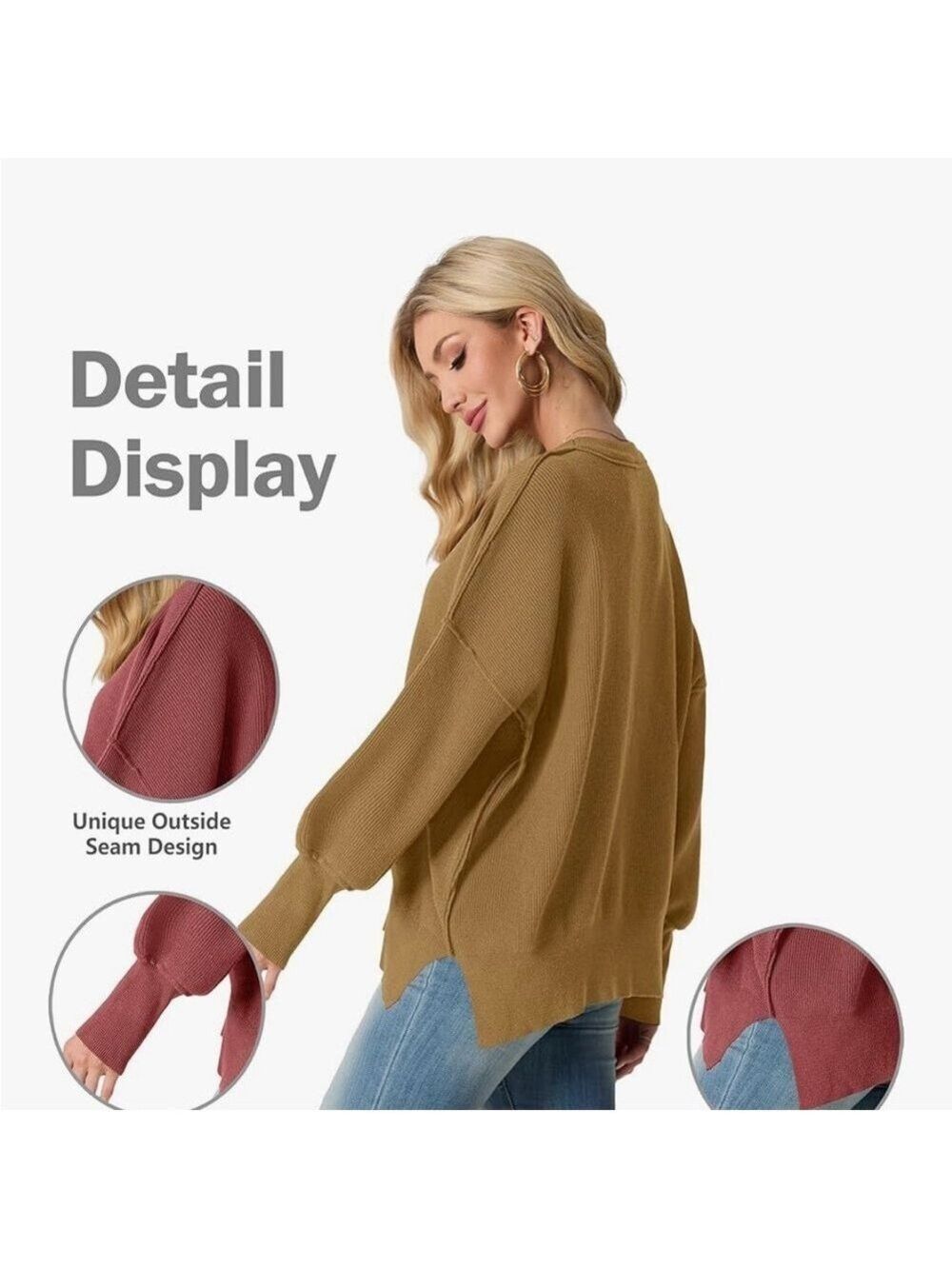 Women”s Crewneck Batwing Long Sleeve Oversized Sweater - Picture 2 of 7